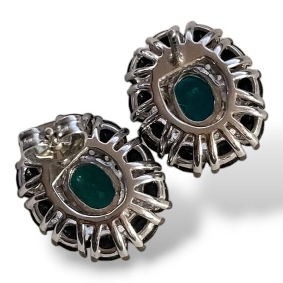 Genuine Untreated Paraiba Blue Opal Black Spinel White Zircon Earrings - Picture 4 of 16